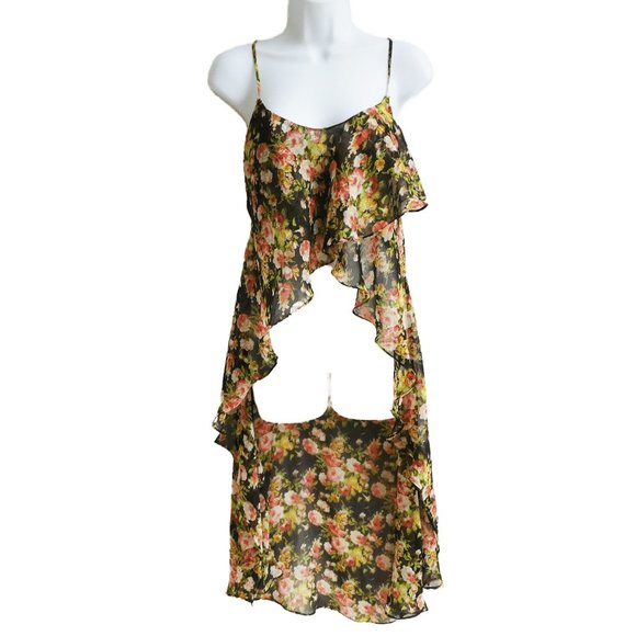 UNIF Ruffle Cami Tank Top Dress Veil Chiffon Floral High Low Long Feminine S - Picture 1 of 9